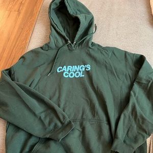 Lonely Ghost “It’s cool to care” Sweatshirt | XXL | Dark Green & Blue Letters